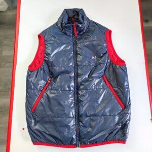 Tommy Hilfiger Sport Vest men's size M navy and red graphic on back, zip pockets